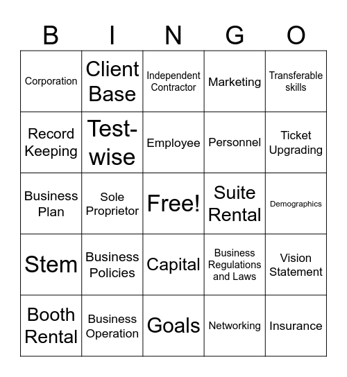 Business Skills Bingo Card