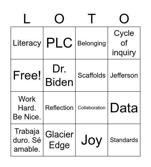 Glacier Edge Bingo Card