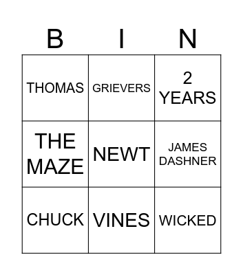 THE MAZE RUNNER Bingo Card