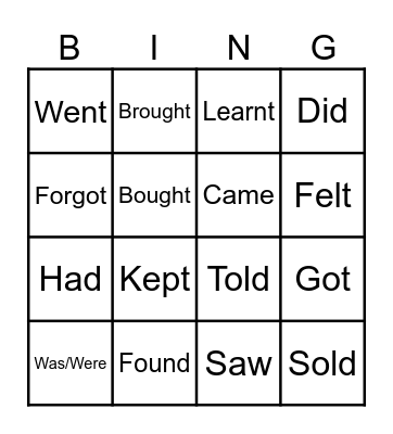 IRREGULAR VERBS BINGO Card