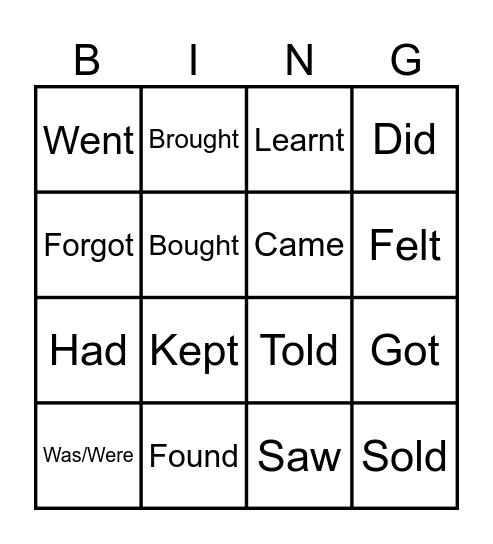 IRREGULAR VERBS BINGO Card