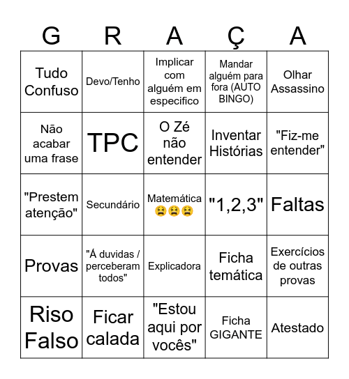 Matemática😫😫😫 Bingo Card