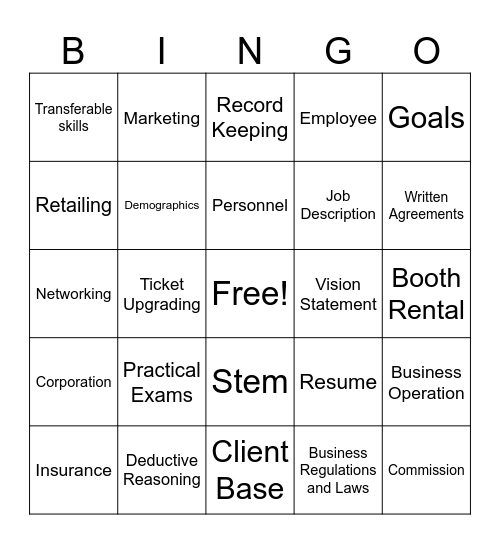 Business Skills Bingo Card