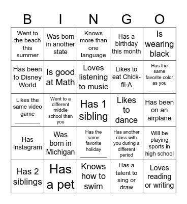 Meeting New People Bingo Card