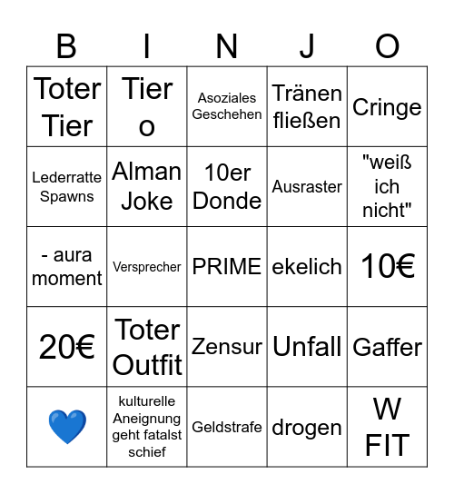 Achtung Kontrolle Binjo Bingo Card
