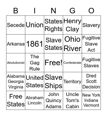 The American Civil War Bingo Card