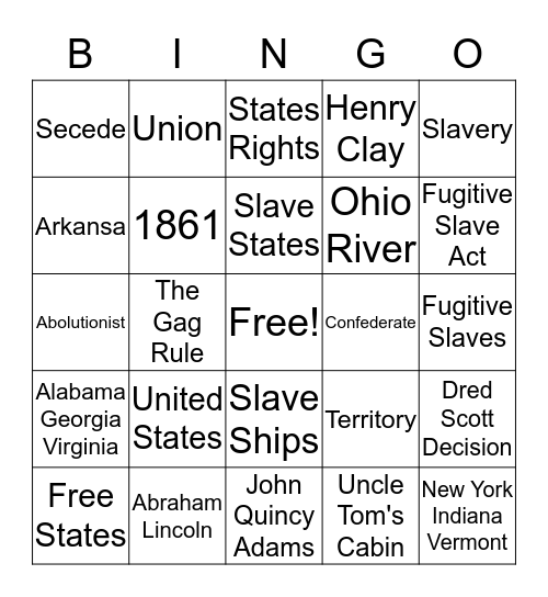 The American Civil War Bingo Card