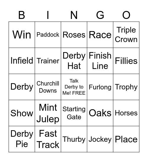 150th KY Derby Bingo Card