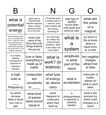 SCIENCE BINGO Card