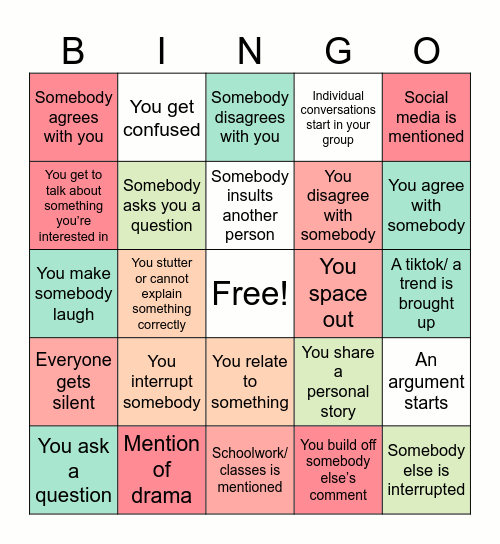 Conversation Bingo Card