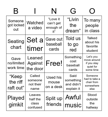 Kenyon Bingo Card
