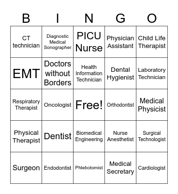 Careers in Healthcare Bingo Card