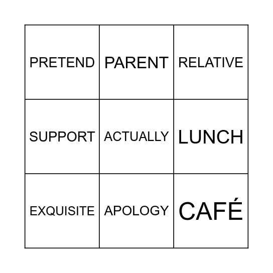 False Friends Bingo Card