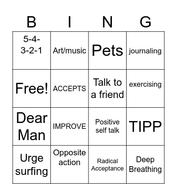 Mood Management Bingo Card