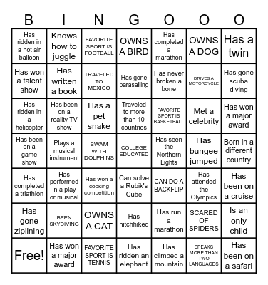Get To Know You Bingo Card