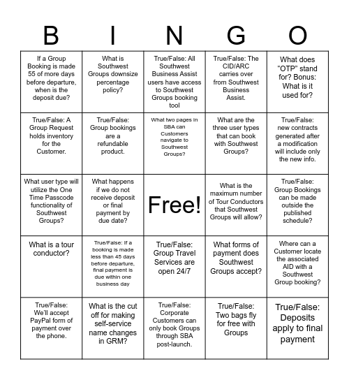 Groups Bingo Card