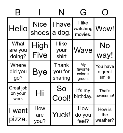 Conversation Categories Bingo Card