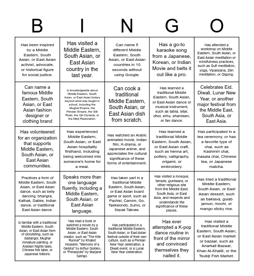 PAA COMMUNITY BINGO Card