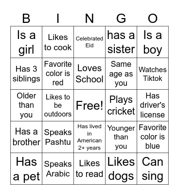 Name Game Bingo Card