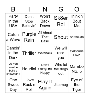 Song Bingo Card
