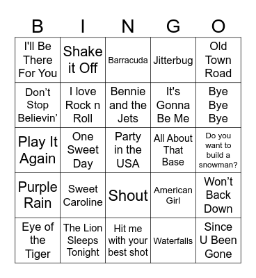 Song Bingo Card