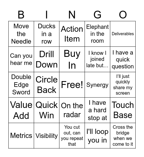 Fun Work Phrase BINGO Card