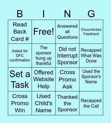 Call Listening Bingo Card
