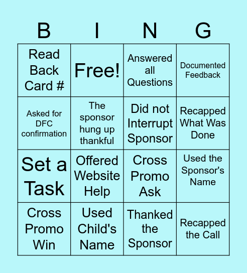 Call Listening Bingo Card