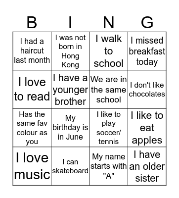 Getting to know my team mates Bingo Card