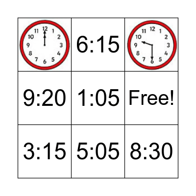 Telling Time Bingo Card