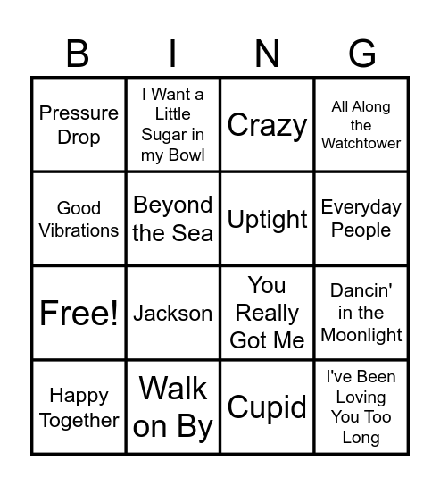 60s Bingo Card