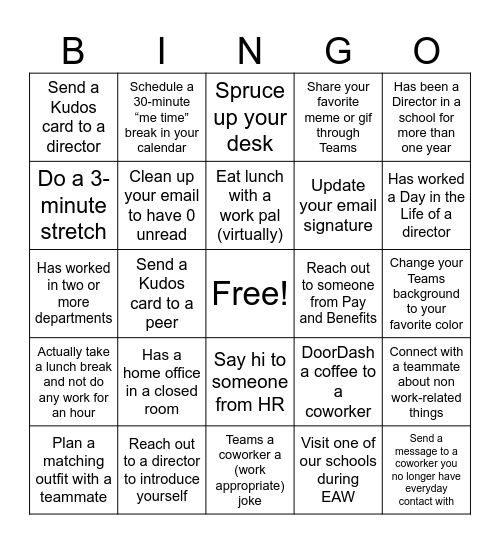 Support Central Bingo Card