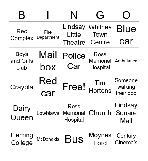 Red Bus Route Bingo Card