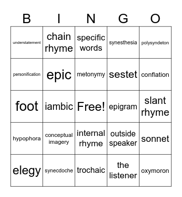 Poetry Bingo Card