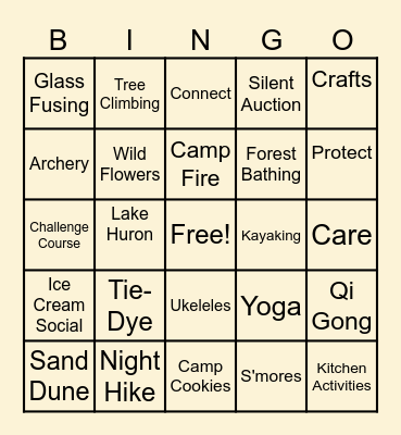 Camp Cavell's Women's Weekend Bingo Card