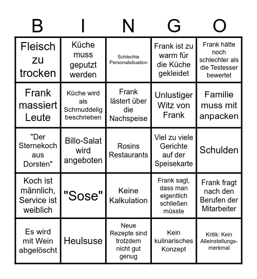 Rosins Restaurants Bingo Card