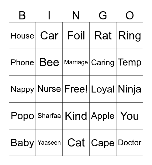 Untitled Bingo Card