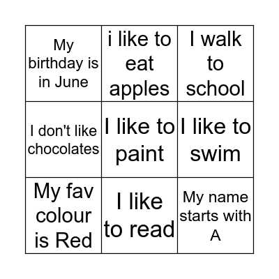 Getting to know my team mates Bingo Card