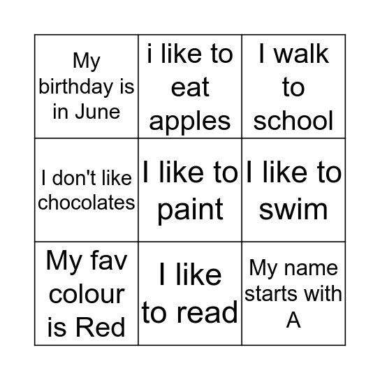 Getting to know my team mates Bingo Card