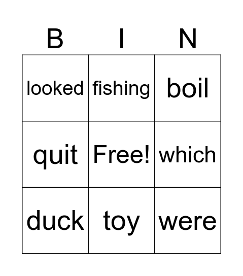 Spelling Bingo Card