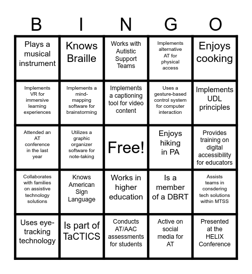 AT Consultant Networking Days 2024 Bingo Card