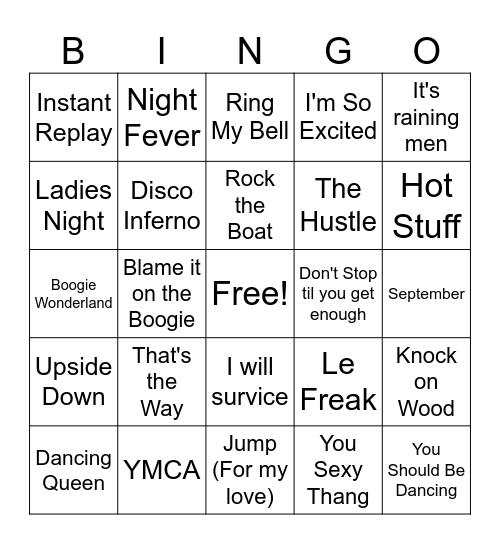 70s & 80s Bingo Card