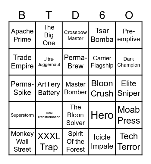 Btd6 Bingo Card