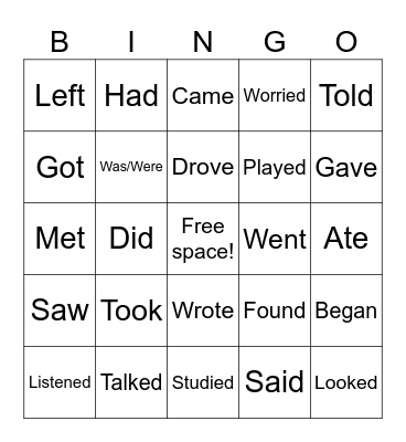Past simple verbs Bingo Card