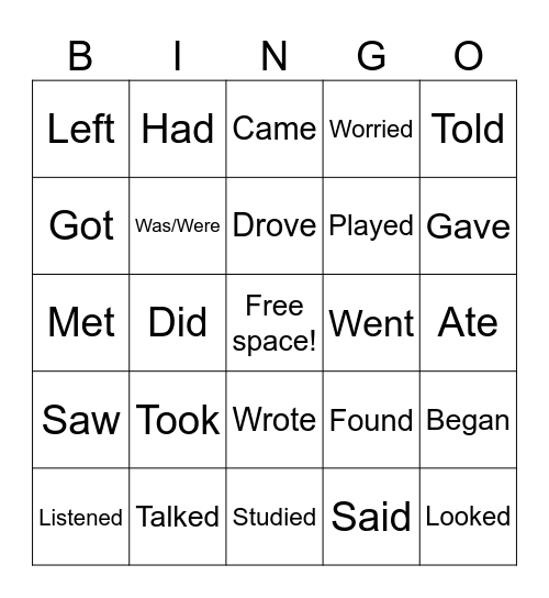 Past simple verbs Bingo Card