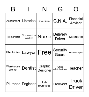 Jobs & Duties Bingo Card