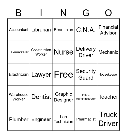 Jobs & Duties Bingo Card