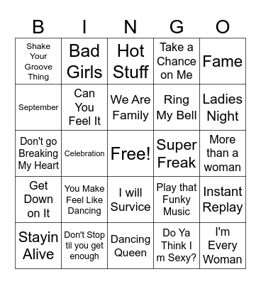 70s & 80s Bingo Card