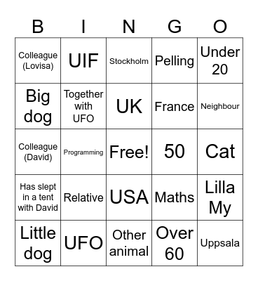 Lovisa and David Mingle Bingo Card