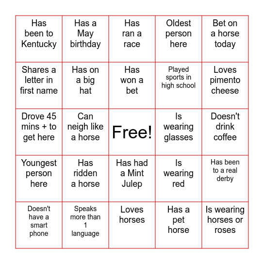 Kentucky Derby Social BINGO! Bingo Card